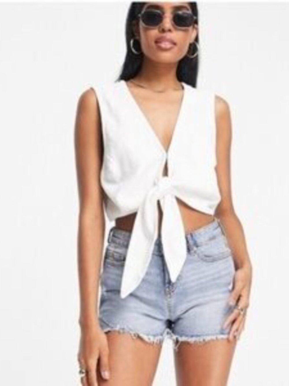 Abercrombie Cropped Tie-Front Linen-Blend Top White XS